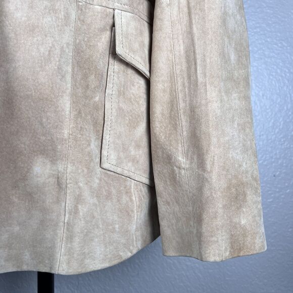 Mossimo Sz M Tan Beige Genuine Suede Leather Jacket 2 Side Pockets Buttons - Picture 3 of 11